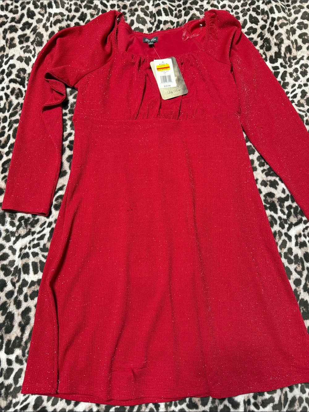 Red Long-Sleeve Sparkle Dress